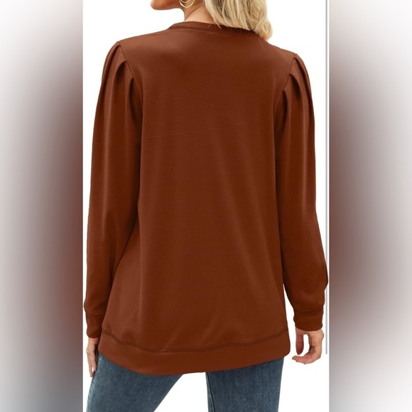 Geifa Women’s Puff Sleeve Crewneck Lightweight Sweatshirt Burnt Orange Size M - Picture 6 of 7
